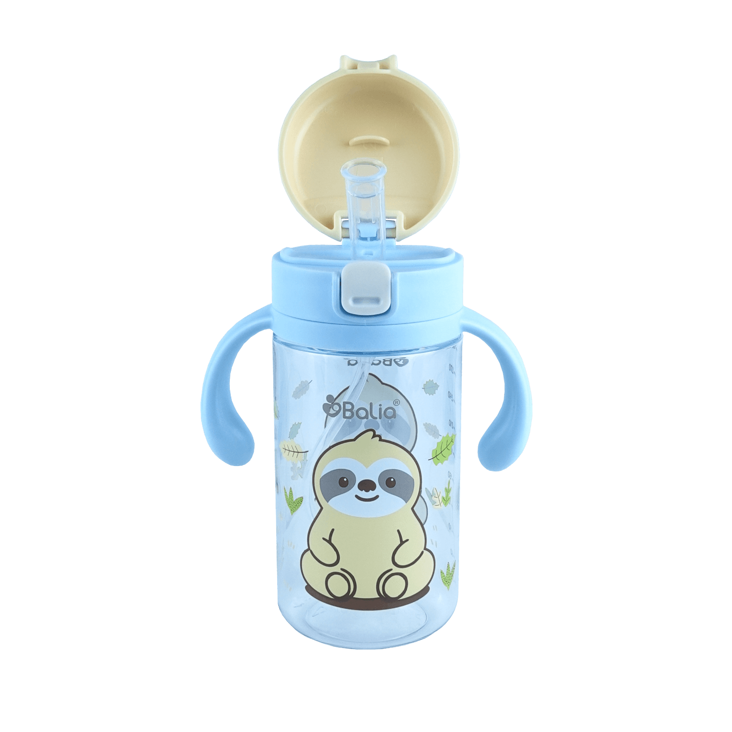 Botella de Tritan™ 5001 antiderrame con bombilla Perezoso de Balia, diseñada para niños con boquilla y asas.