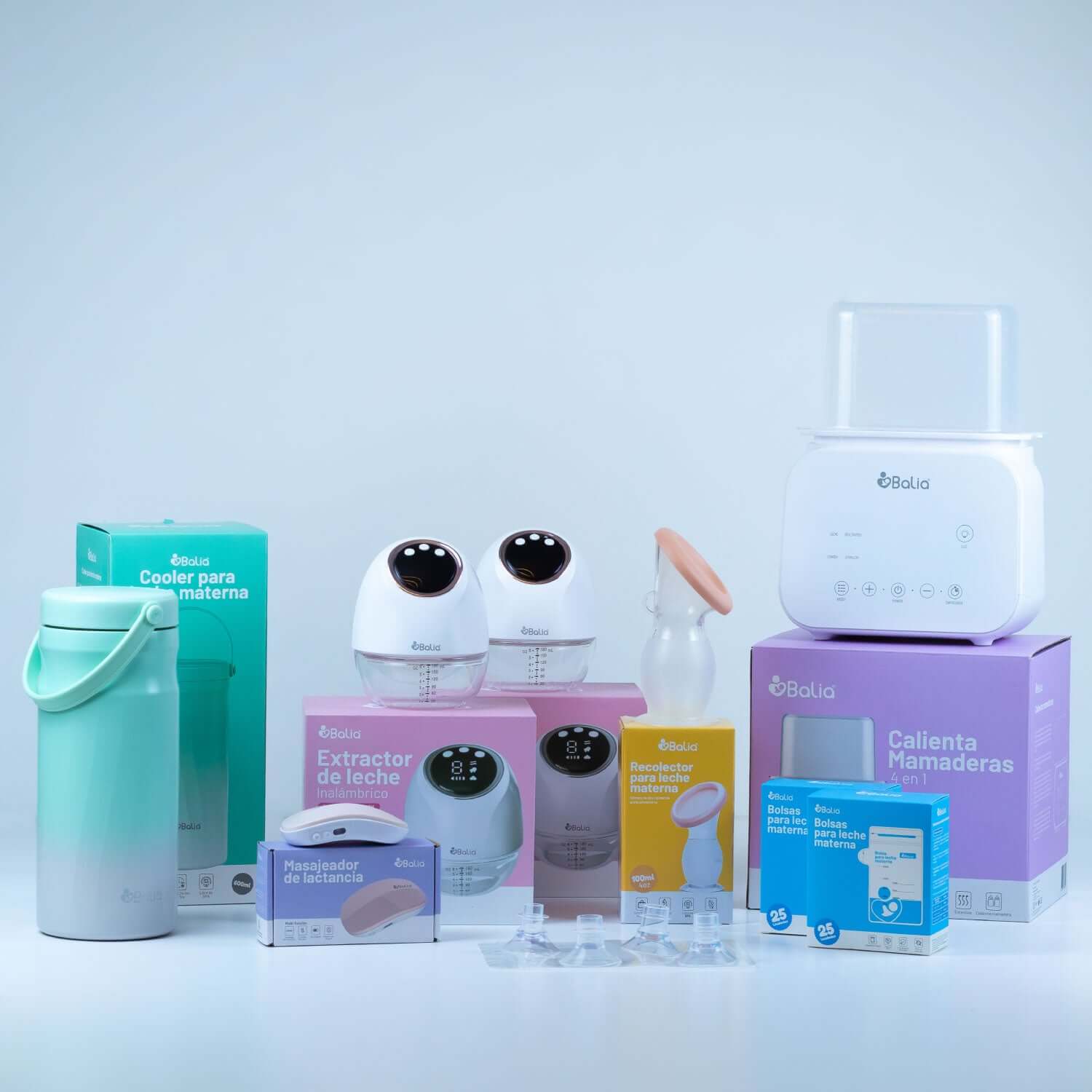 Kit Banco de Leche de Balia con extractor de leche, calienta mamaderas y accesorios para lactancia.