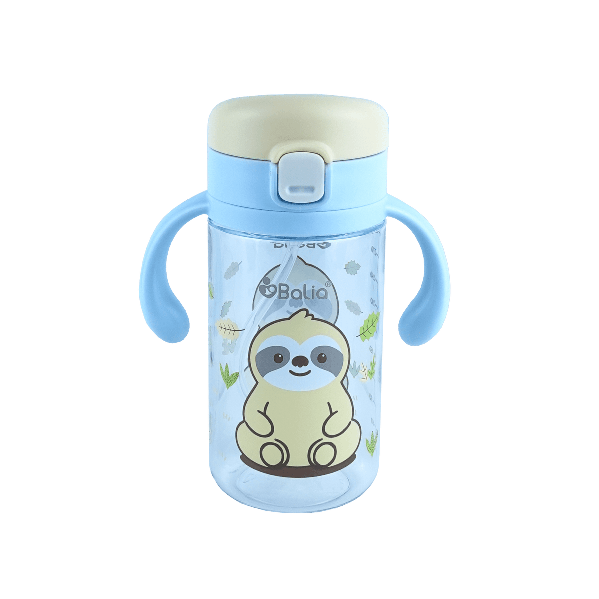Botella de Tritan™ 5001 antiderrame con bombilla Perezoso de Balia con diseño divertido y asas para fácil manejo.