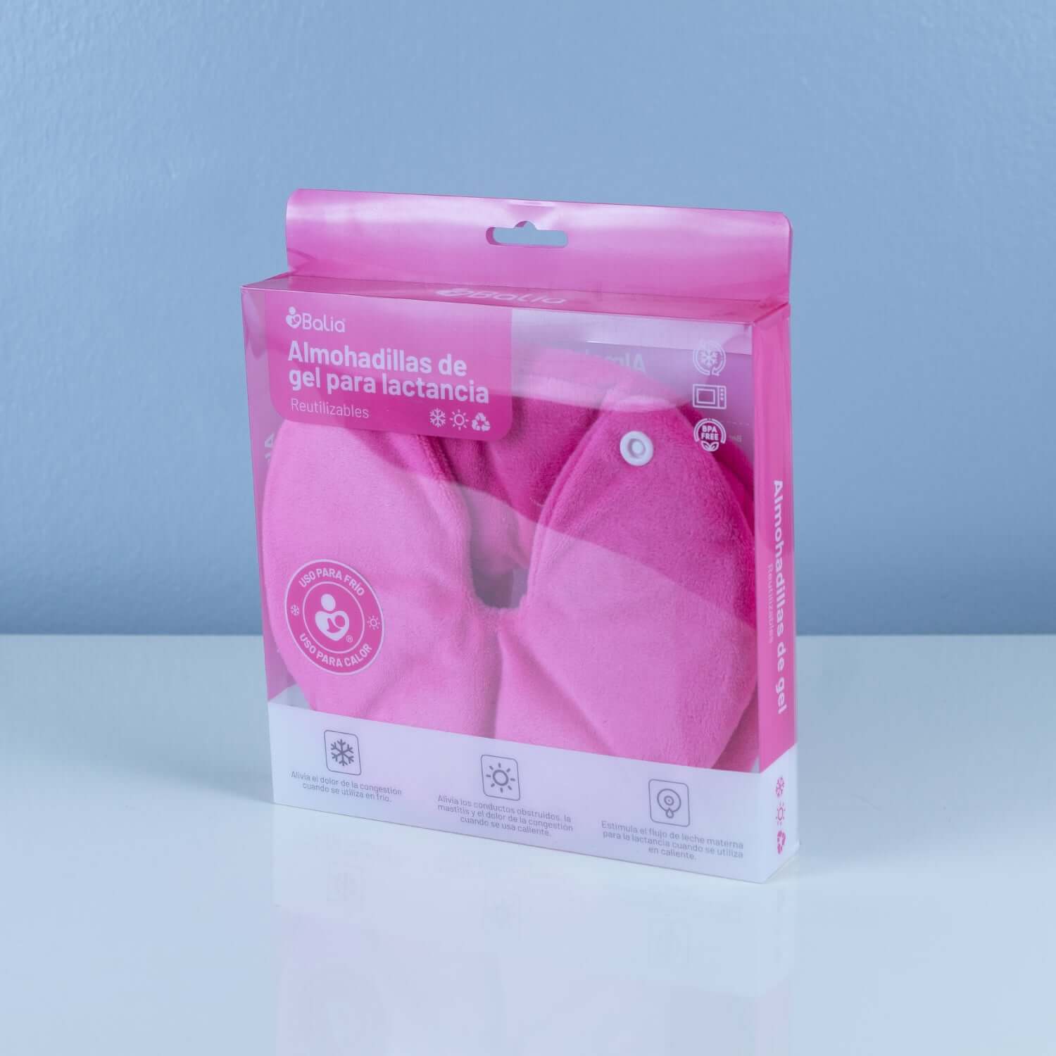 Kit Lactancia Balia - Almohadillas de gel para lactancia en empaque rosa.
