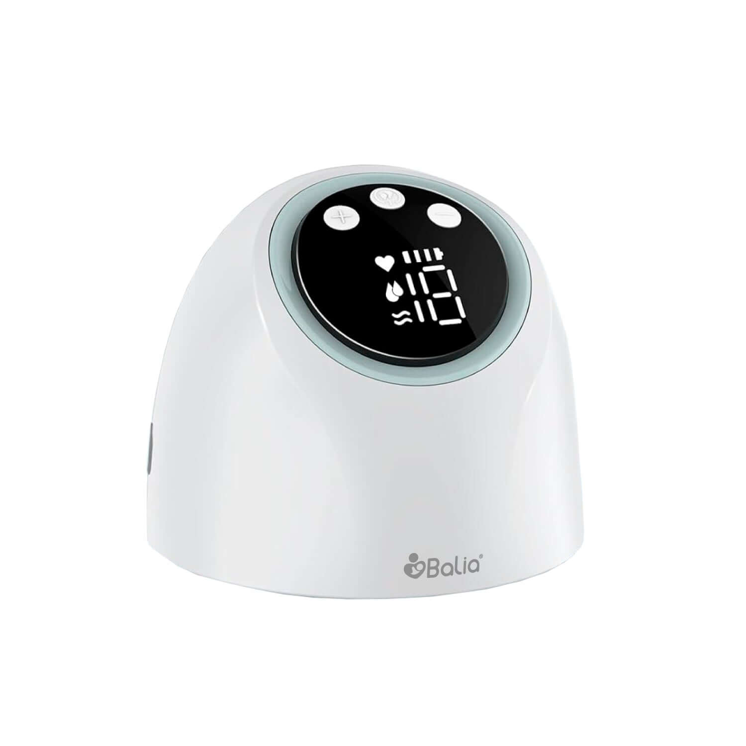 Repuestos Extractor de leche inalámbrico Balia, dispositivo en color blanco con pantalla digital.