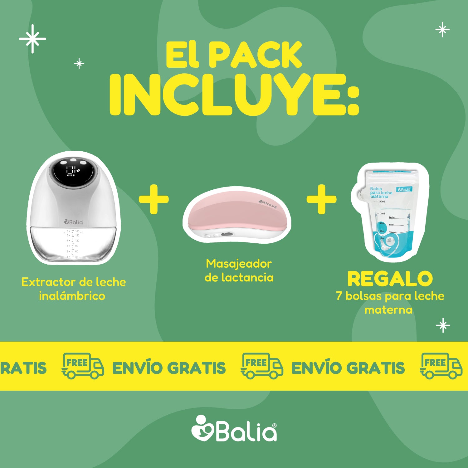 Pack lactancia en calma: Extractor de leche inalámbrico + Masajeador de lactancia + 7 Bolsitas de REGALO + Envío Gratis