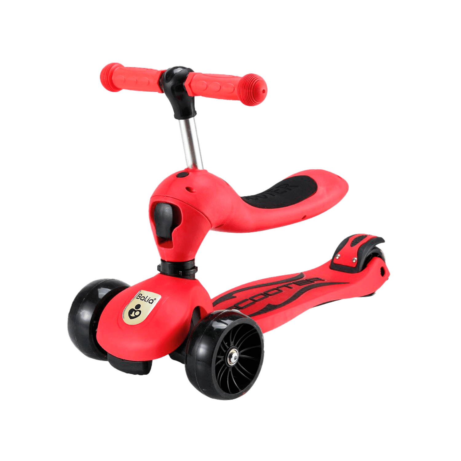 Scooter para niños y niñas 3 en 1 Balia en color rojo con diseño práctico y versátil para diversión segura.